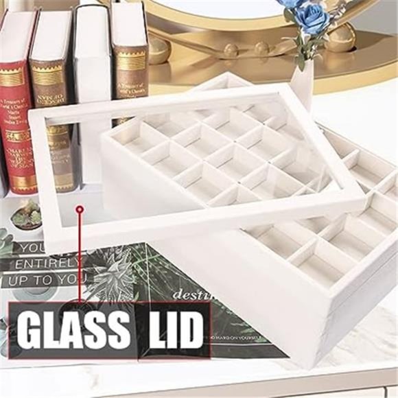 Stackable Jewelry Trays Organizer Set with Clear Lid, Trays for Drawer, Earring - Picture 5 of 6